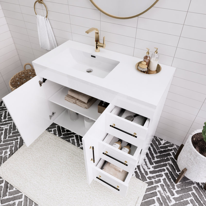 41.73228'' Single Bathroom Vanity with Acrylic Top, Gloss White