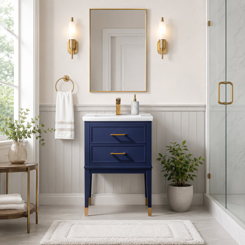 Ensemble de meuble-lavabo simple 24 po Deon, bleu, 34" H x 24" W x 18.5" D