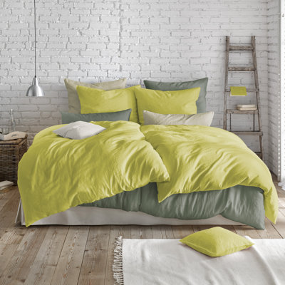 Halbleinen Provence Cotton Blend, Linen Solid Colour Duvet Cover Set with Pillow Shams Included