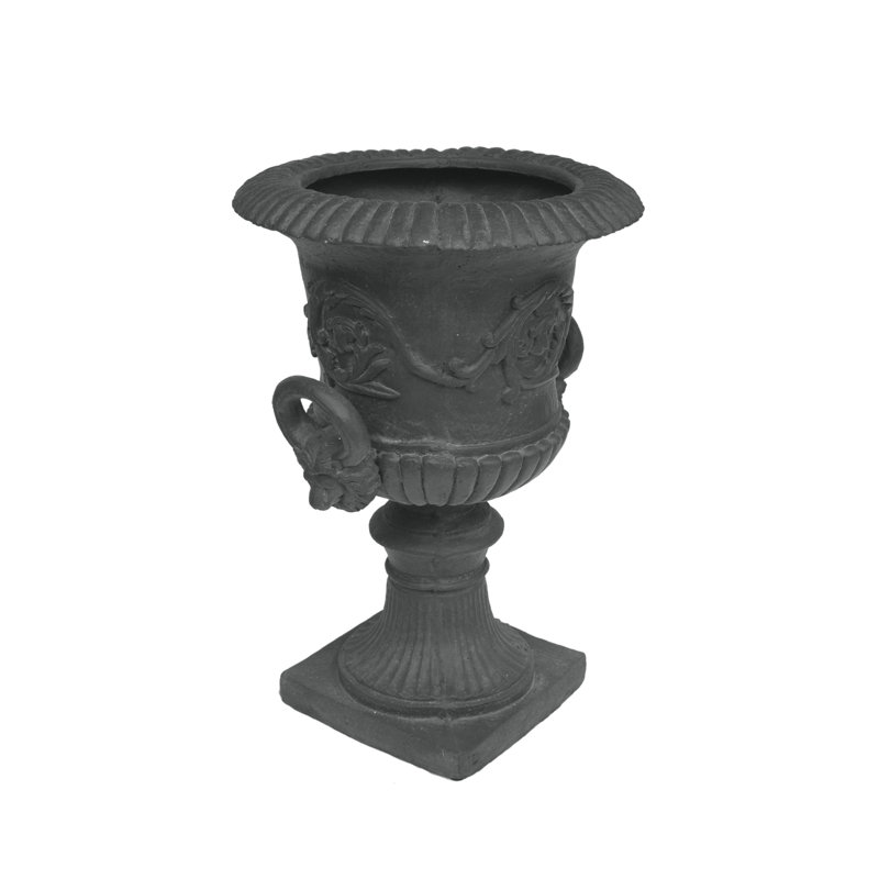 MGO GARDEN URN PLANTER - Antique Gray Magnesium Oxide Outdoor Roman Chalice Urn Planter with Botanical Accents, Lightweight Faux Stone Garden Pot for Flowers and Succulents