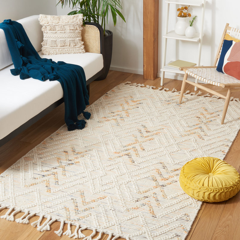 Holtsville Hand Loomed Wool/Jute/Cotton Geometric Rug in Orange/Ivory, Rectangle 4' x 6'