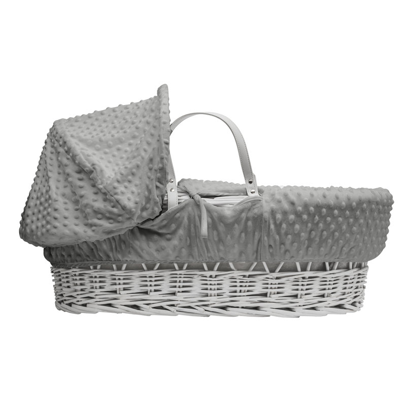 Moses Basket with Bedding with Mattress, White, Grey