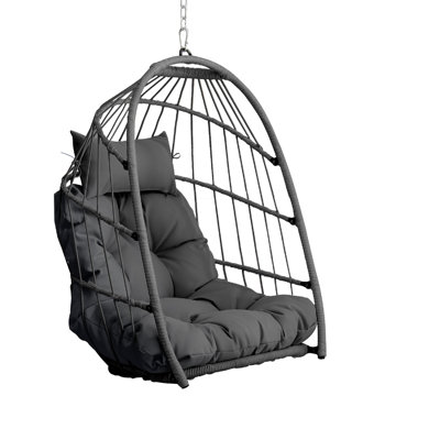 Gray Rattan Egg Swing Chair - Outdoor Garden Hanging Chair, PE Material