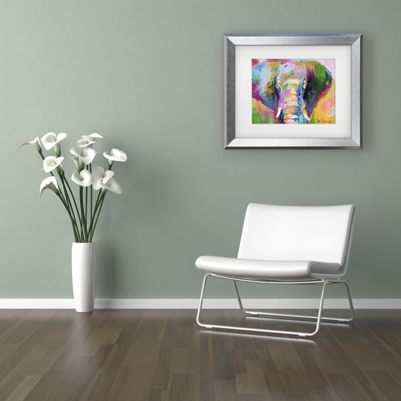 «Elephant 2», reproduction, H 19,5 po x l 23,5 po x P 1,25 po, Encadrement argenté, Blanc