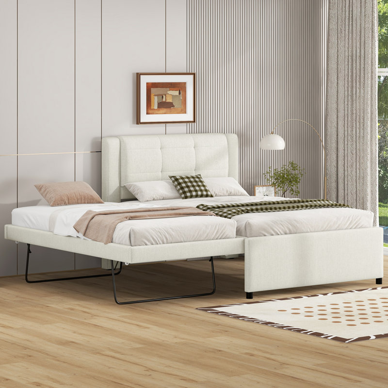Lit plateforme tapissier pleine grandeur avec couchette convertible Roomfitter pour chambre d'amis, beige