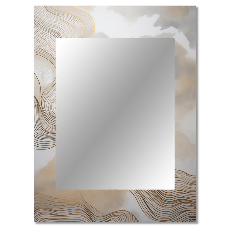 Gold And Grey Linear Expressions V - Line Art Unique Wall Mirror, Gold Mirror, Printed Metal Art, 40" x 30"