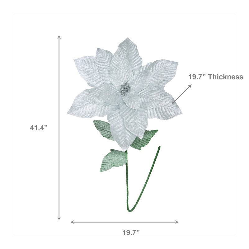 41,5 po. Poinsettia scintillant avec tige argentée, Argent, Argent