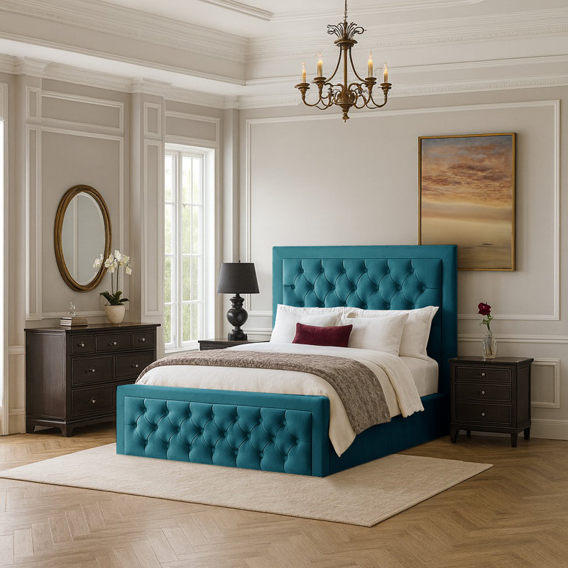 Lillias Upholstered Ottoman Storage Bed, Mallard, 135 x 190 cm