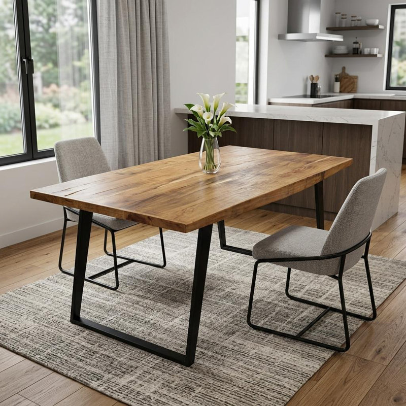 Eriyah Solid Wood Top Metal Base Dining Table, 36" W x 63" L