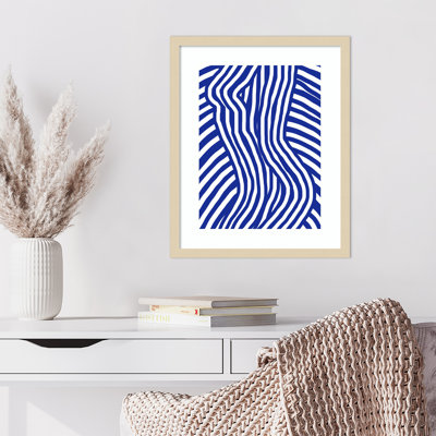 «Blue and White Striped Nude» par Little Dean, reproduction d'art encadrée