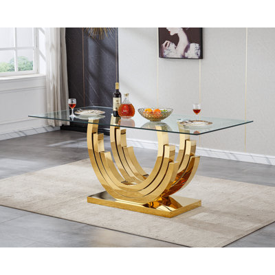 70" Large Glass Dining Table,Modern Rectangular Dining Room Table with 0.39" Tempered Glass Top & Stainless Steel Legs, Modern Clear Kitchen Table for Home Office