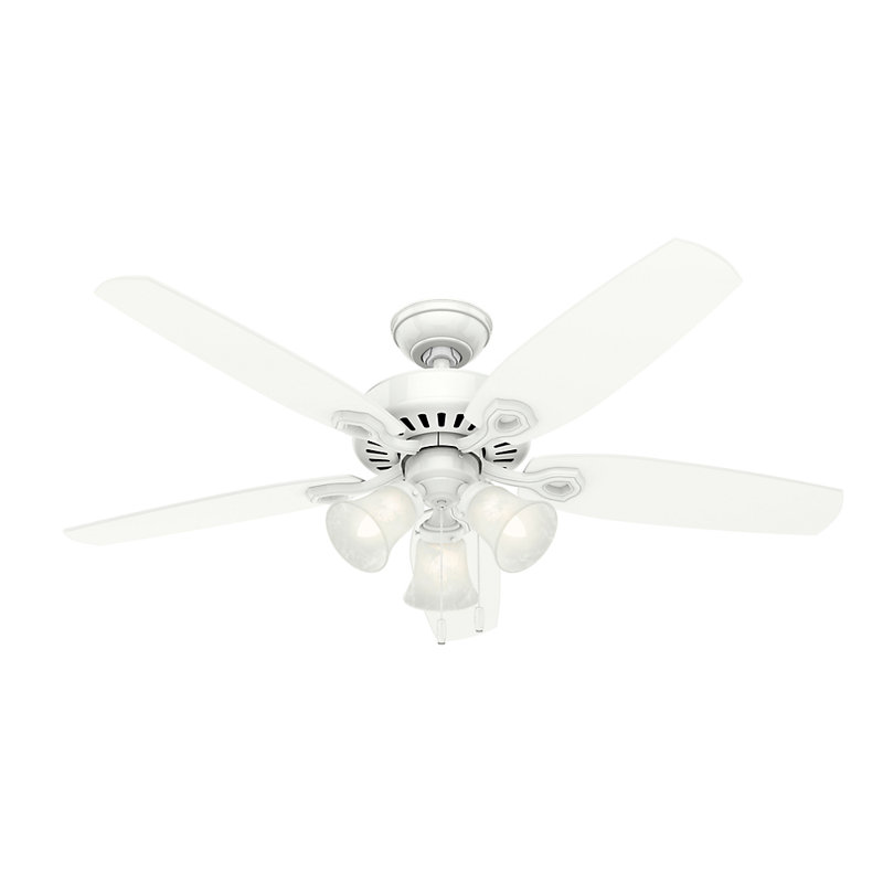 Builder Plus 52"  5 - Blade Standard Ceiling Fan with Pull Chain and Light Kit Included, Snow White