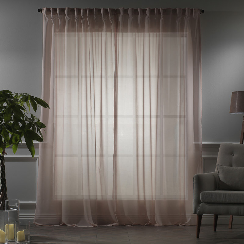 Extra Wide & Extra Long Faux Silk Crep Chifon Sheer Curtain Panels, 100" W x 216" L, Pink