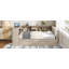 Lit plateforme simple en bois avec tablettes de rangement, lit gigogne, station de charge et tête de lit tapissier, crème-387622108-387622109