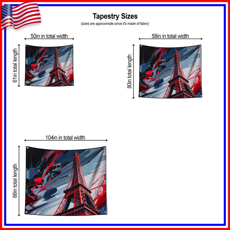 Tapisserie murale Tour Eiffel - Décoration murale architecture, H 104 po x 88 avec 4 œillets