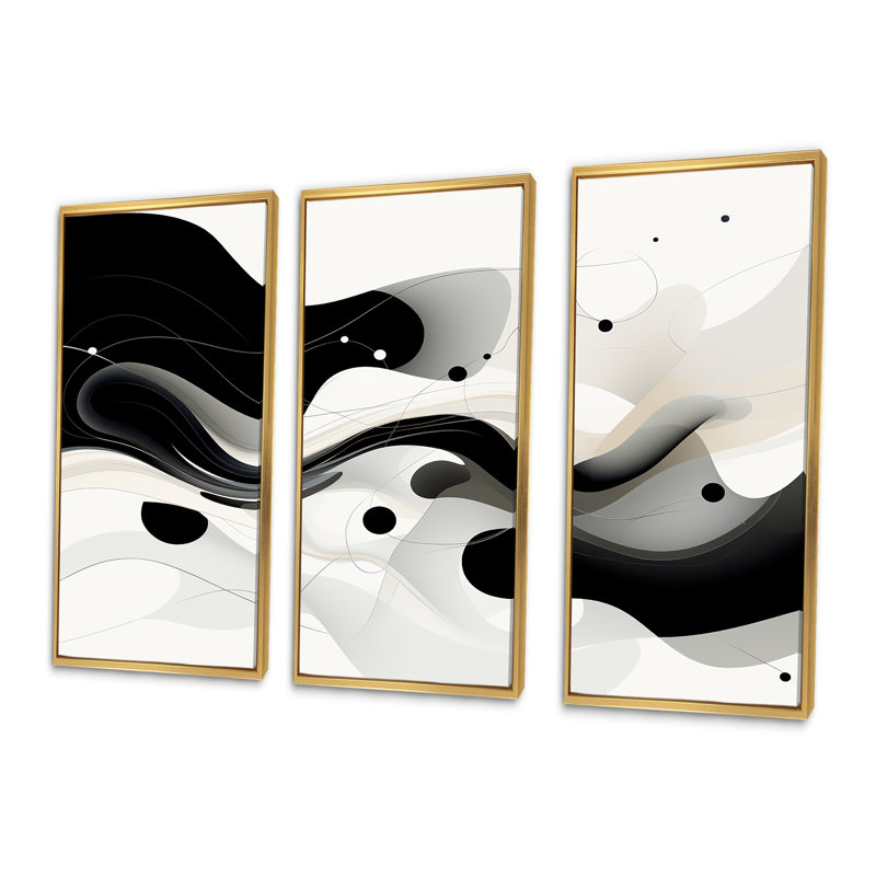 Corneilous - Waves Wall Art Decor Set, Gold Floater Framed, 32" H x 48" W x 1" D
