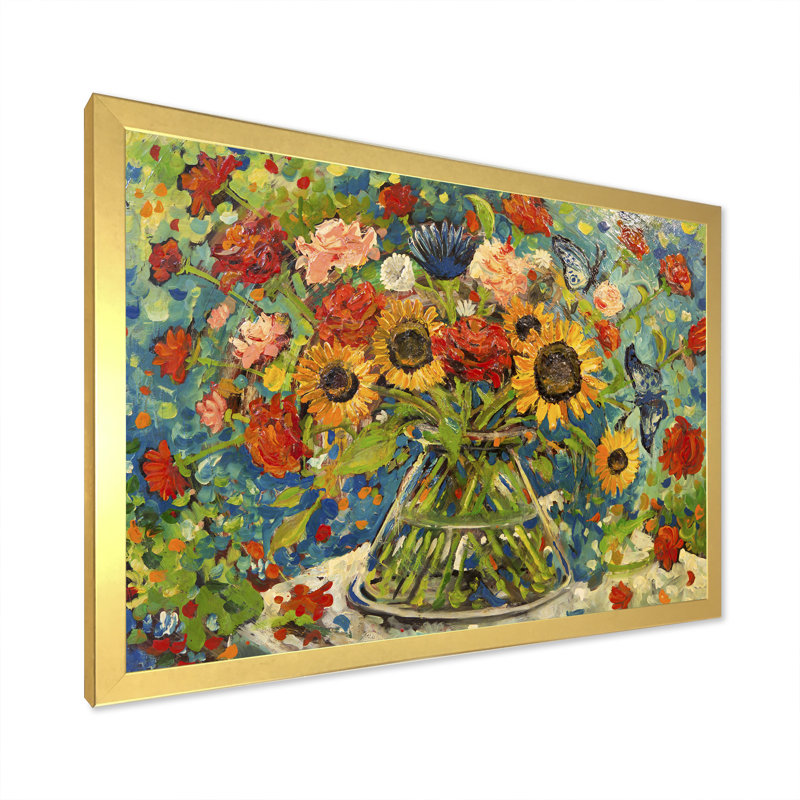 Bright Bright Sunflowers - Peinture sur toile encadrée, Cadre photo doré, H 16 po x l 32 po x P 1,5 po
