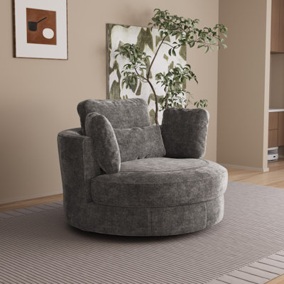 49.6" W Slipcovered Oversized Modern Swivel Accent Chair With Pillows