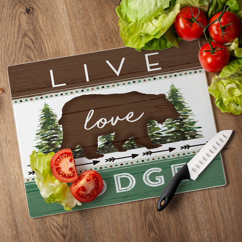 Planche à découper en verre trempé 3 po Live Lodge Love 15 po x 12 po