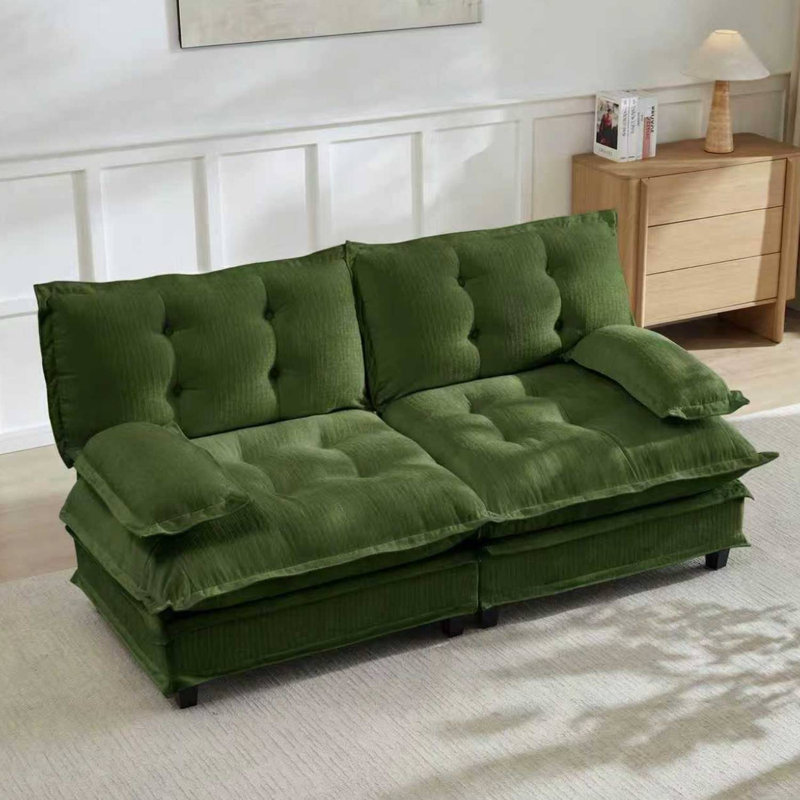 Canapé rembourré moelleux en chenille Cloud, H 35,4 po x l 77 po x P 33,8 po, Vert