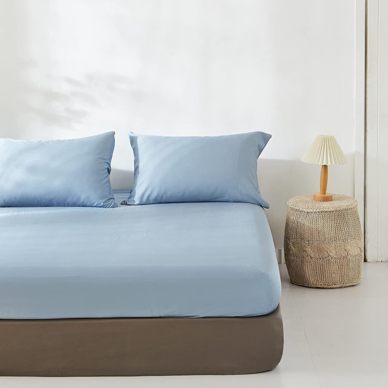 100% Rayon From Bamboo Fitted Sheet, 1 Piece Only Mattress Cover, Sky Blue, Queen Fitted Sheet