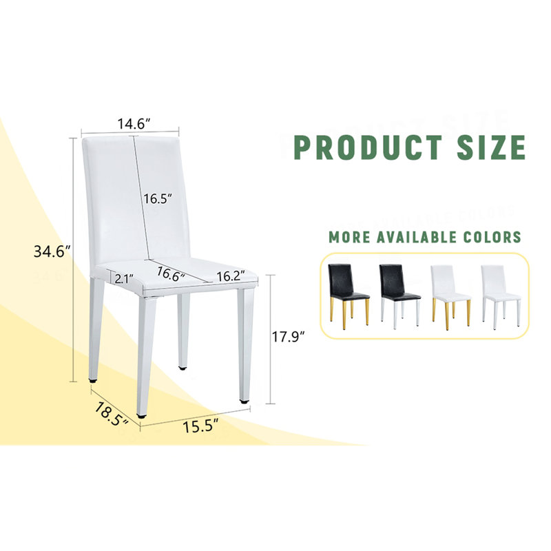 Set Of 4 White PU Leather Backrest Chairs With Silver Metal Legs - The Perfect Combination, Suitable For Minimalist And Modern Home Styles