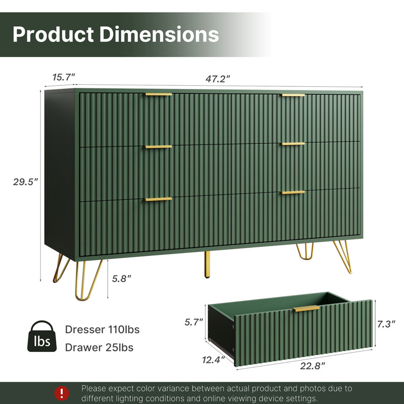 Sybrand 6 - Drawer Dresser, Green