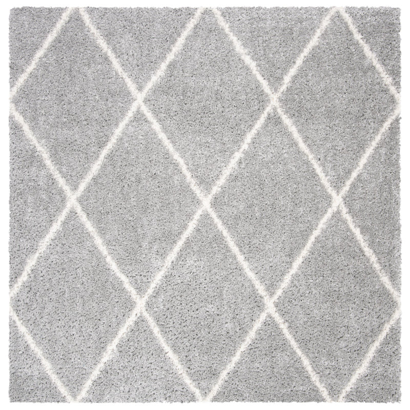 Tapis géométrique gris / crème Keana, Carré 9 pi