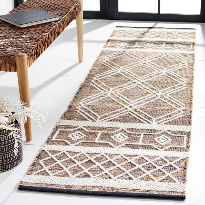 Adwell Natural Fiber Hand Woven Jute/Wool/Cotton Southwestern Rug in Natural/Ivory, Runner 2'3" x 8'
