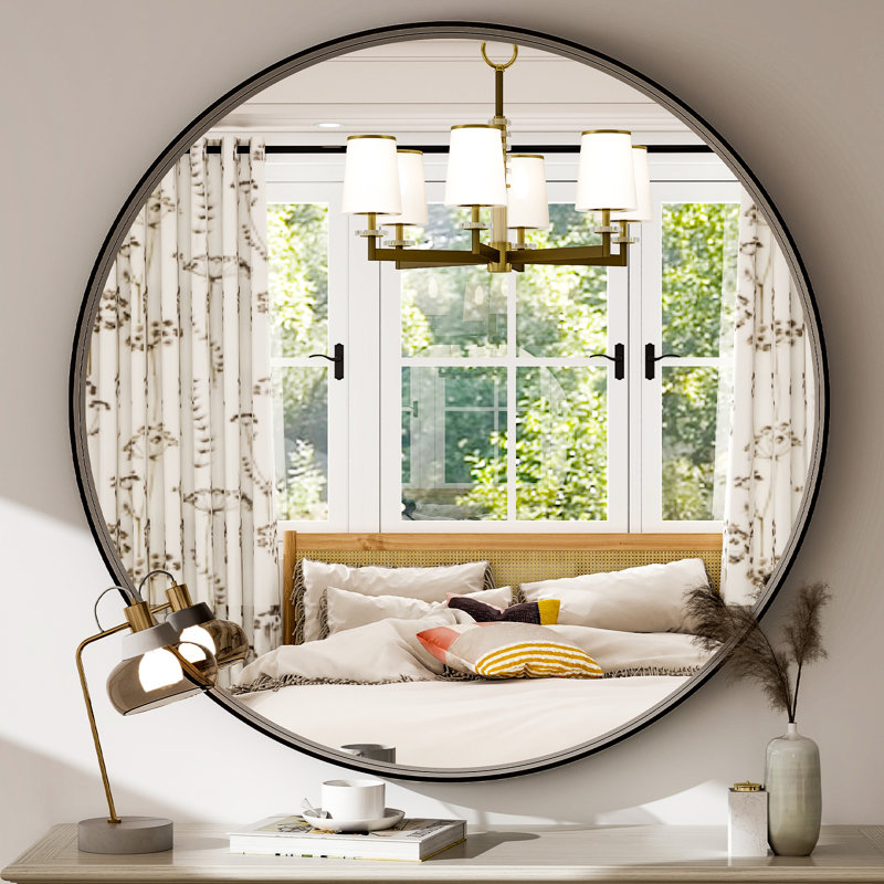 Mordern-Design Round Deep Framed Waterproof Bathroom Mirror, 48" H x 48" W