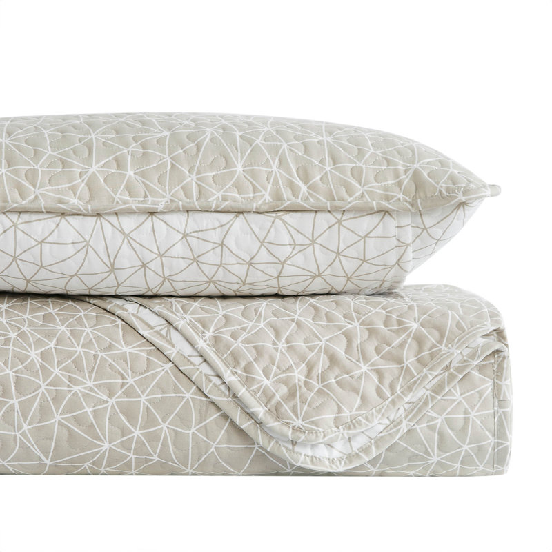 Taupe Geometric Microfiber Full/Queen Reversible Quilt Set