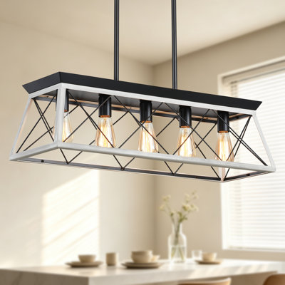 Lustre de ferme à 5 lumières pour salle à manger, blanc Scan Black, luminaire rustique pour îlot de cuisine