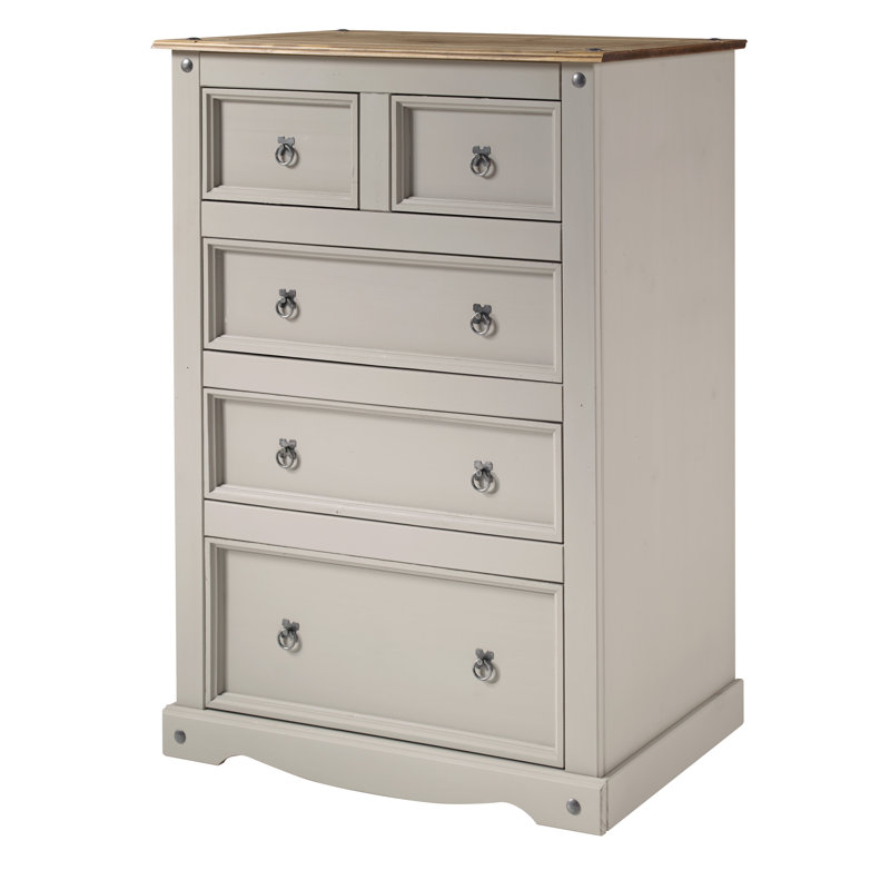 Palmea Solid Wood 92 cm W Chest of 5 Drawers, Grey