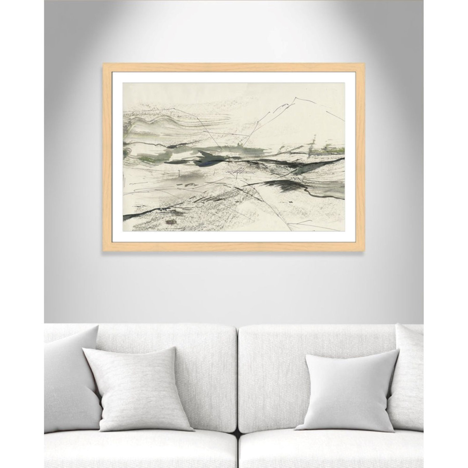 Green Sketches Print by PI Studio, White, 31" H x 43" W x 1.25" D, Natural Cube Picture Framed