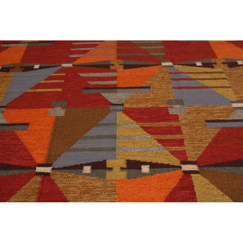 Handmade Scandinavian Style Kilim Red Brown Flat-Weave By Rug & Kilim, Rectangle 12' x 15'