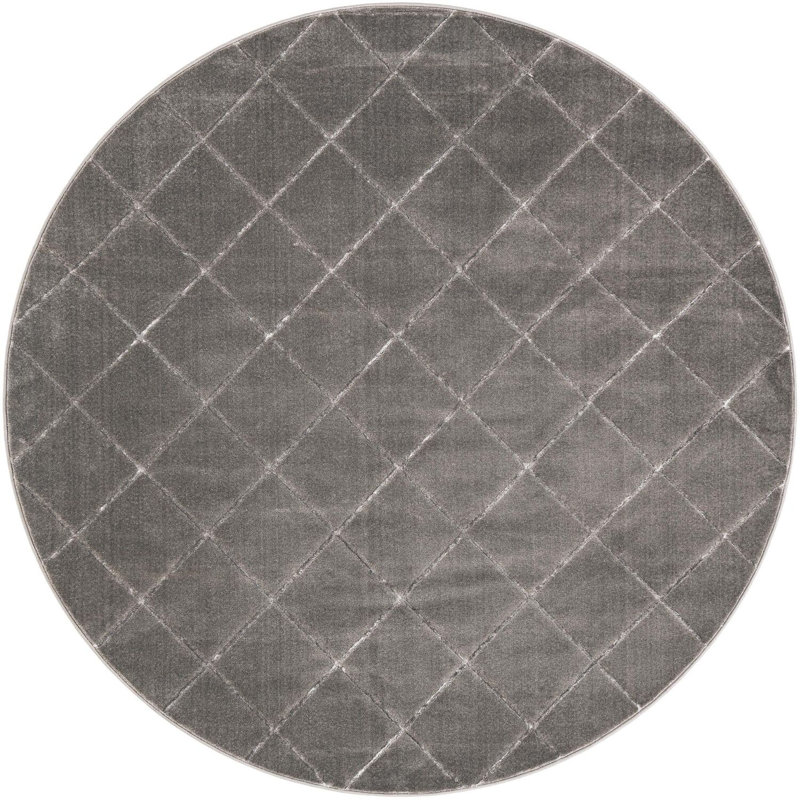 Contemporary Etowah Runner Rug Gray and Silver Color, Round 7'10"