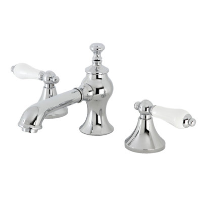 Kingston Brass Vintage Two-Handle 3-Hole Deck Mount Widespread Bathroom Faucet with Brass Pop-Up Drain