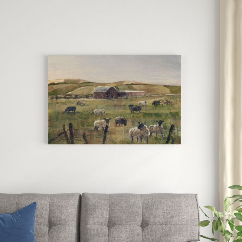 Moutons qui paissent II, H 24 po x l 36 po x P 1,25 po