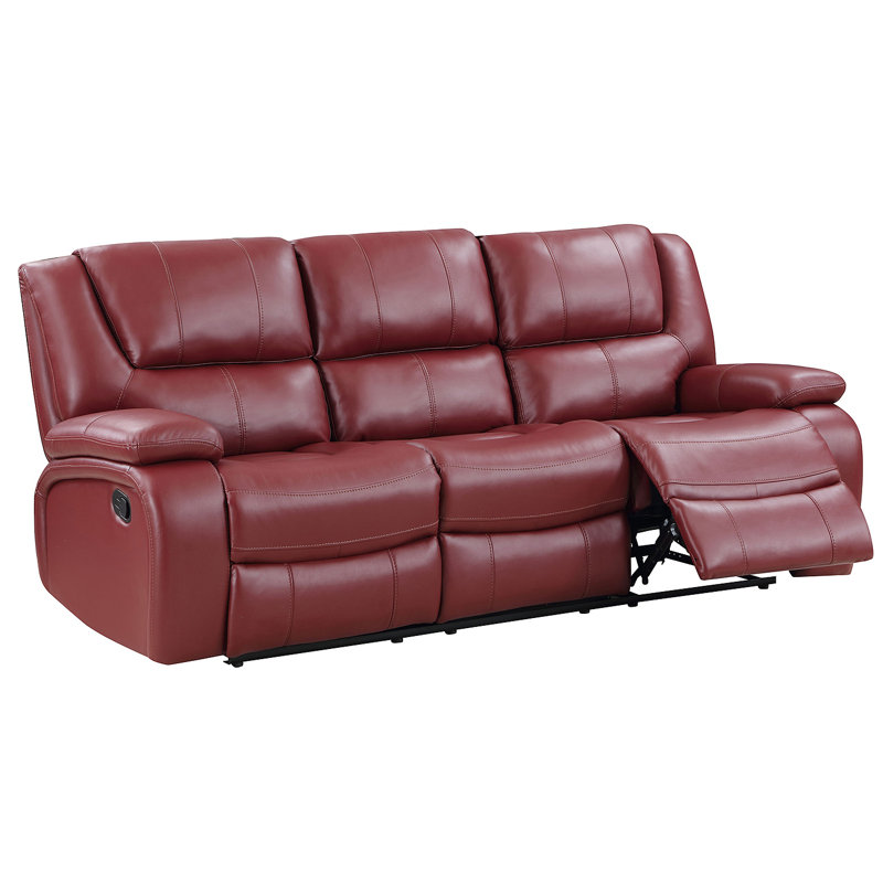 Elodie Red Upholstered Motion Reclining Sofa, Red, Manual - Push Button
