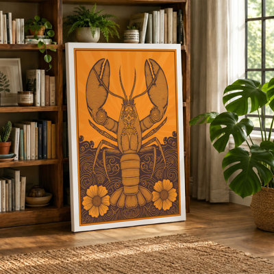 Lobster with Flowers Boho - Wrapped Canvas
