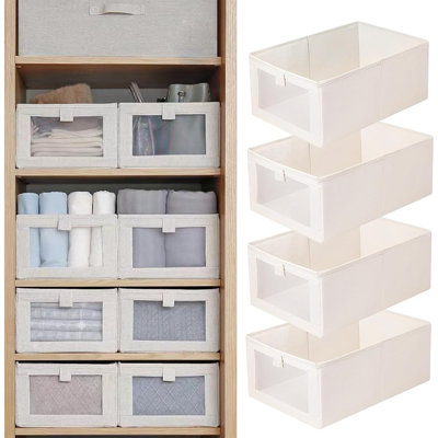 Rangement et rangement pour armoire à linge - Ensemble de 4 bacs de rangement pliables avec fenêtre transparente - Paniers de rangement pour vêtements, jeans et tablettes