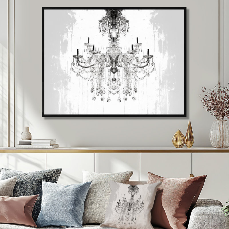 Silhouette, symphonie monochrome lustre III - lustre glamour, impression murale, Toile avec cadre flottant noir