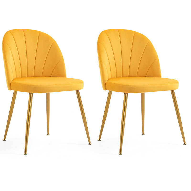 Modern Velvet Armless Side Dining Chairs, Yellow