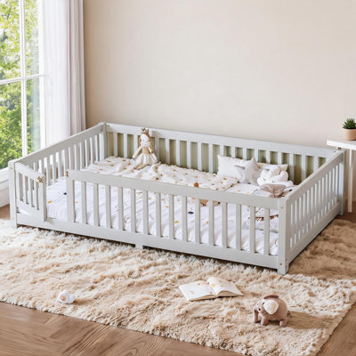 Structure de lit pour enfant en pin massif et contreplaqué, grand lit, couchette sécuritaire avec garde-corps, blanc doux