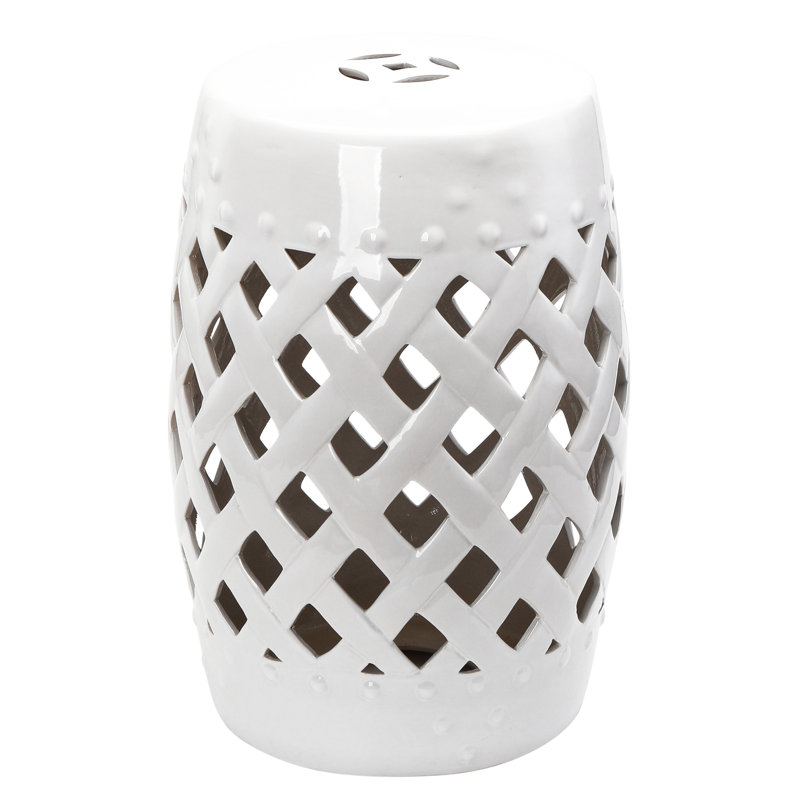 Tabouret de terrasse 13 po x 18 po en céramique avec décoration, blanc, tissé, repose-pieds robuste et attrayant, fabrication solide