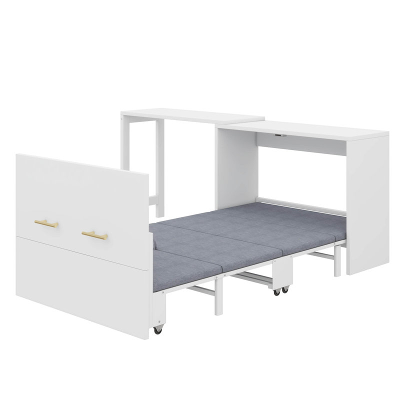Lit simple escamotable mural avec bureau mobile, lit escamotable avec coussin escamotable