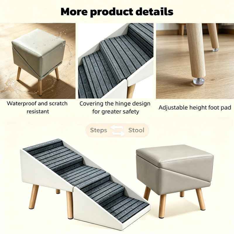 Escalier pliable 2 en 1 pour chiens, idéal pour les lits hauts et les poufs convertibles avec surface antidérapante, pour chiens de petite et grande taille et chiens âgés.