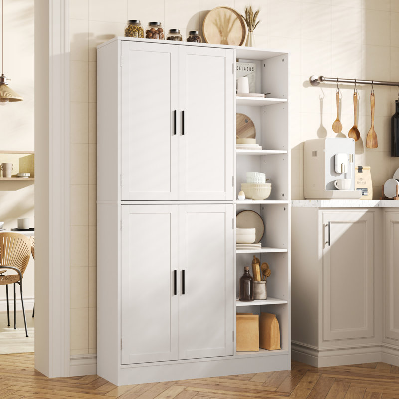 63" Tall White Kitchen Pantry Cabinet, Kitchen Pantry Storage Cabinet With 4 Doors, Freestanding Kitchen Storage Cabinets