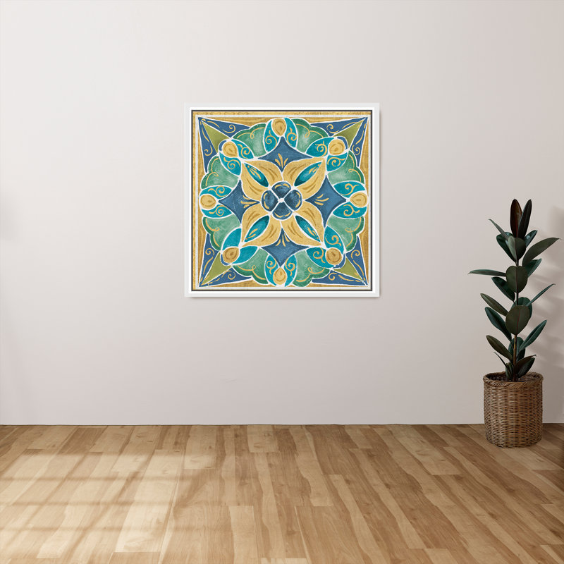" Free Bird Mexican Tiles II ", 39.5" H x 39.5" W x 2" D, Champagne Floater Frame