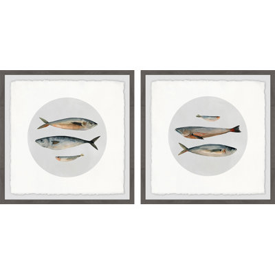 « three fish diptych », ensemble de 2 reproductions d’art encadrées